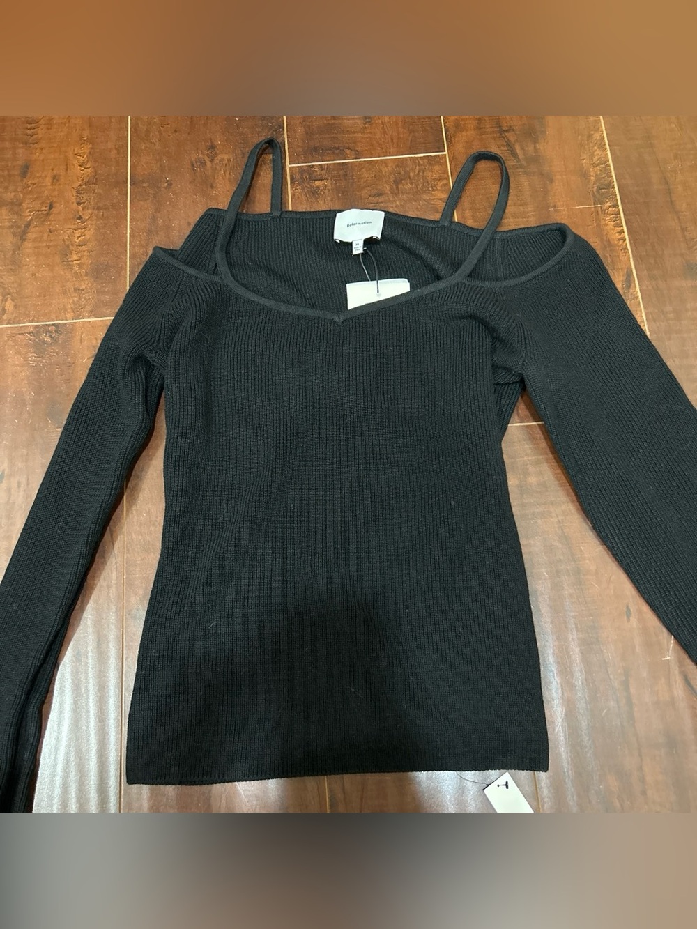 Reformation Ribbed Cold-Shoulder Sweater Top